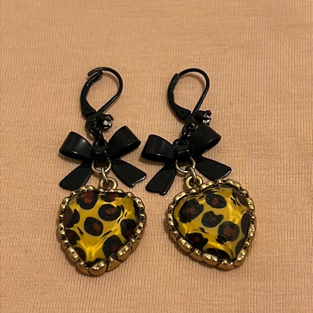 Betsey Johnson Heart Drop Bow Earrings